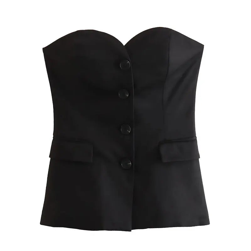 Pant Suit Sleeveless Off Shoulder Single Breasted Tube Top