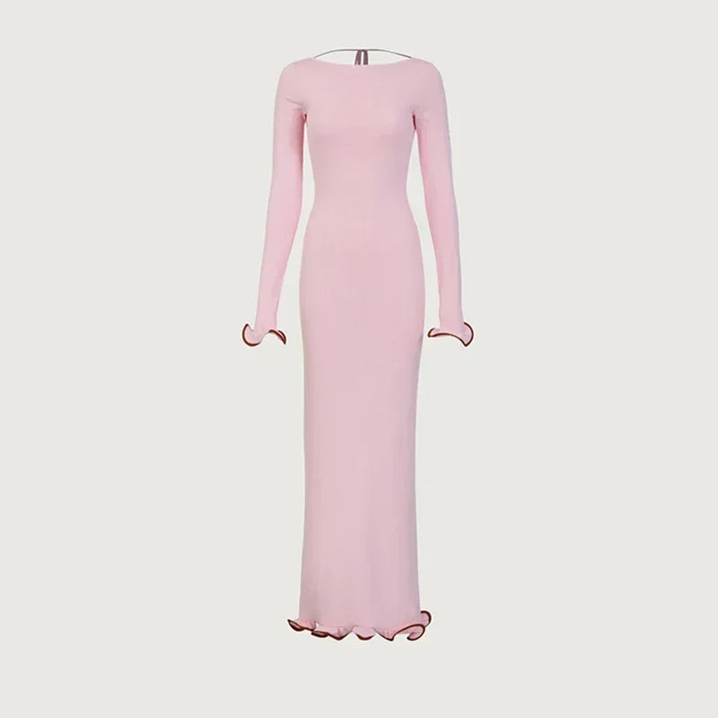Mini Dress For Women Fungus Contrast Color Slim Sweater Dress.