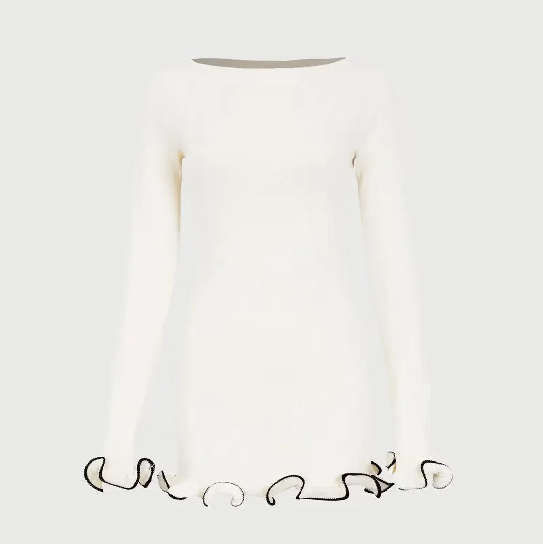 Mini Dress For Women Fungus Contrast Color Slim Sweater Dress.