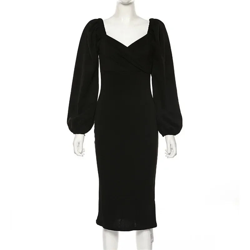 Elegant Square Neck Midi Dress for Women