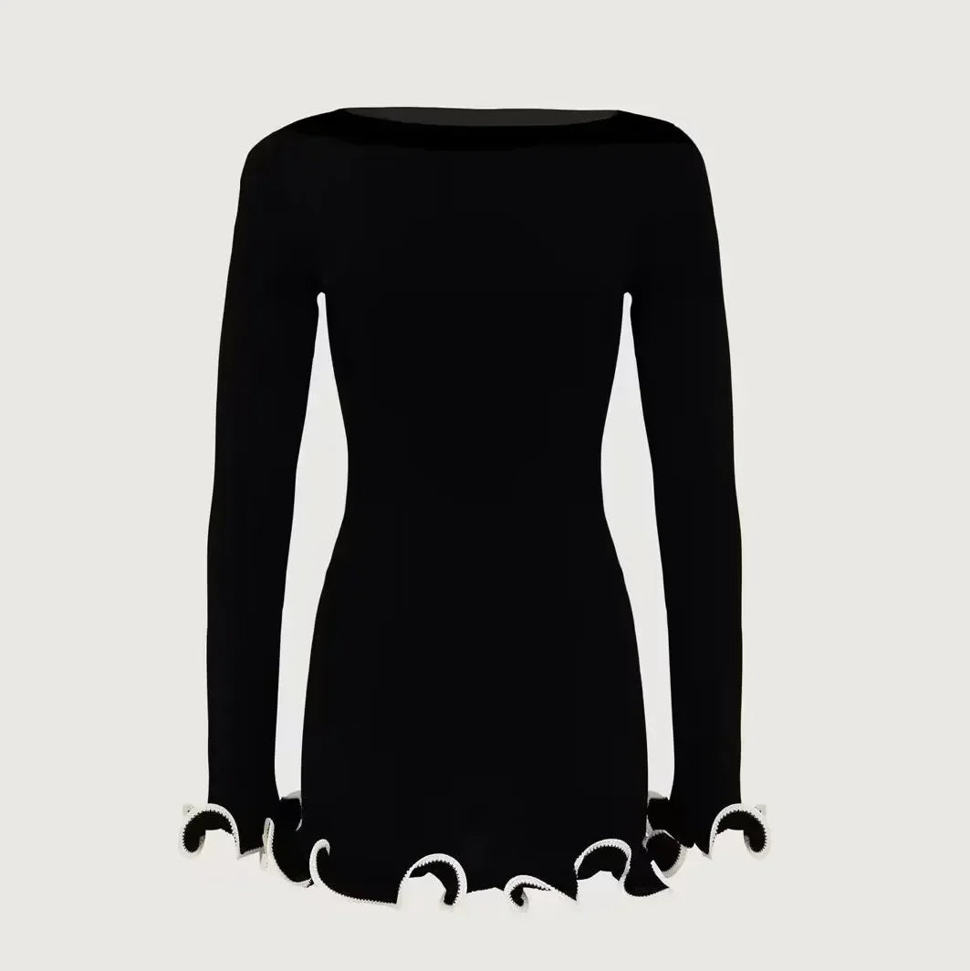 Mini Dress For Women Fungus Contrast Color Slim Sweater Dress.