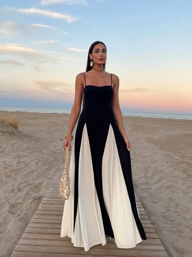 Elegant Black White Contrasting Women Dress