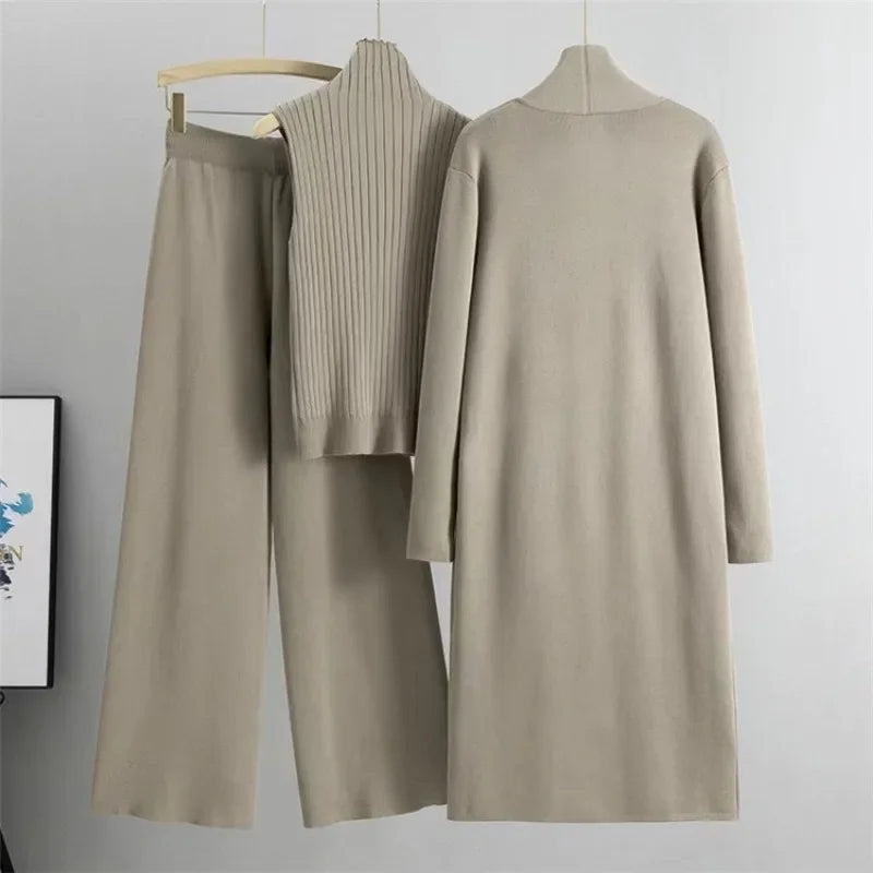 3 Piece Women Cardigan Tracksuits Fashion Knitted Pant Set Winter