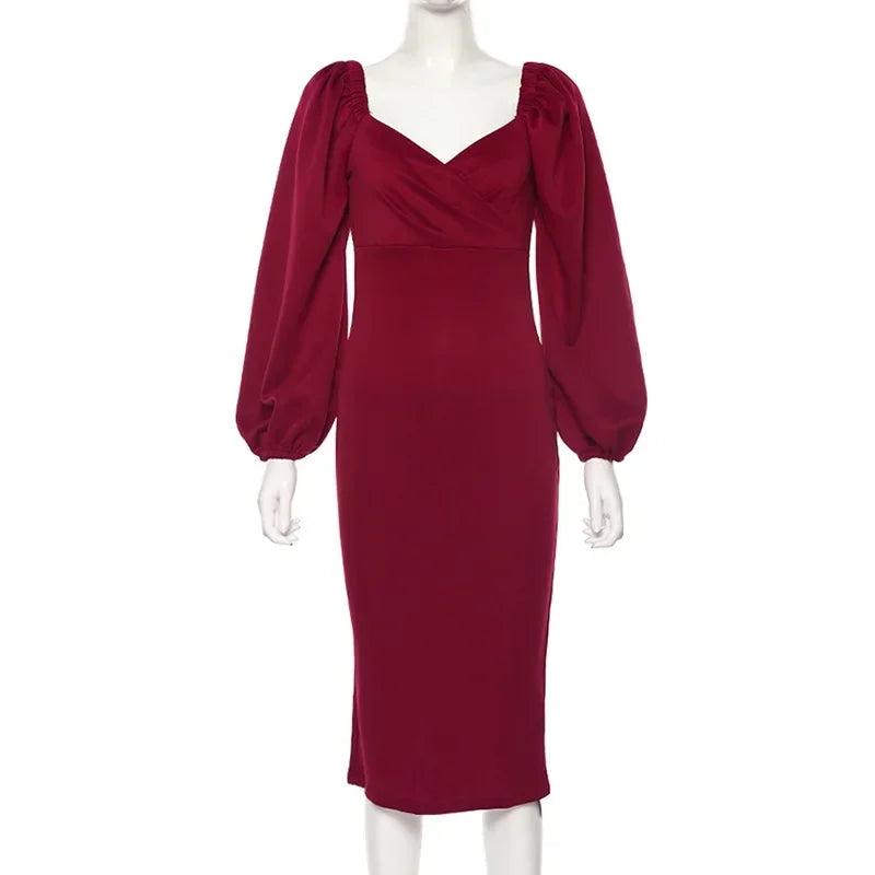 Elegant Square Neck Midi Dress for Women