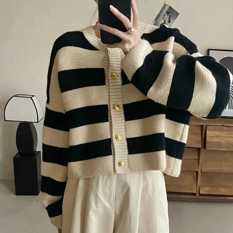 Striped Knitted Cardigans Women