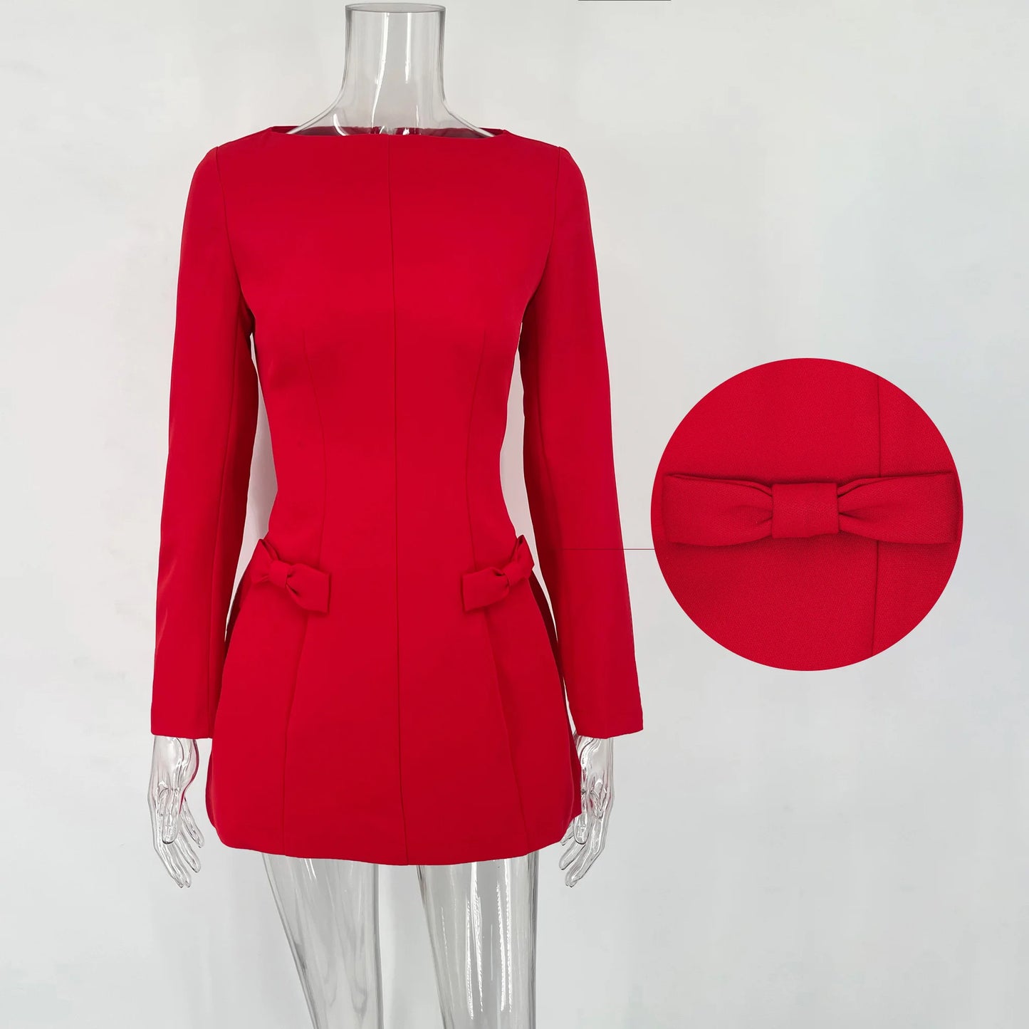 TARUXY Bows Splice Long Sleeve Mini Dress Elegant Office Woman Solid Bodycon Club Party Dresses 2024 Autumn High Waist Fashion