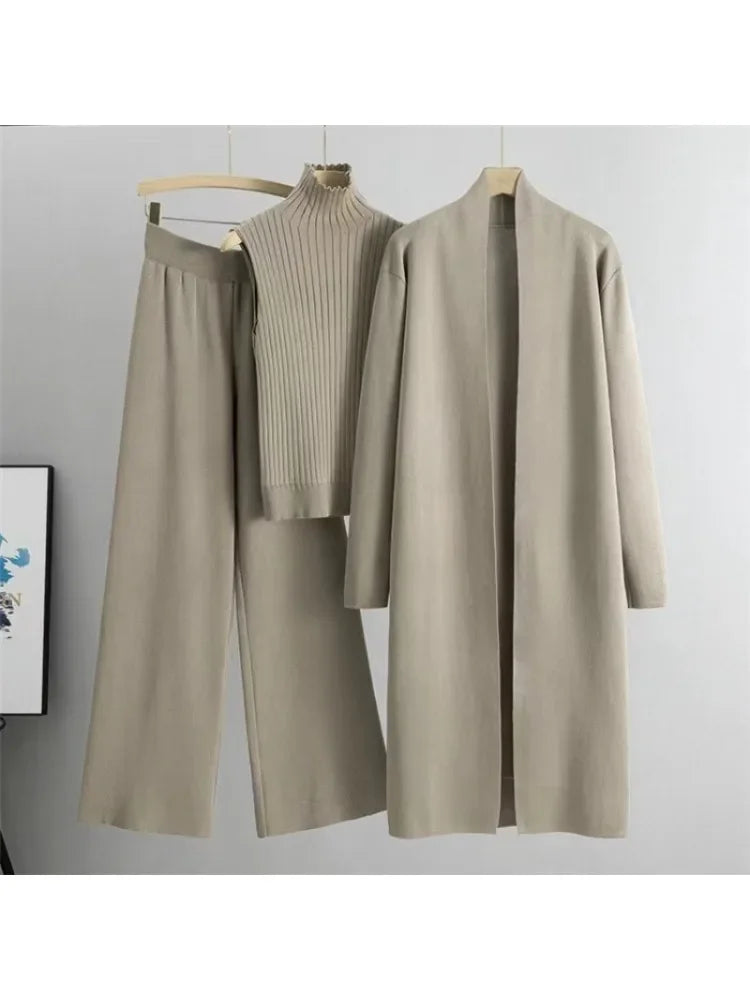 3 Piece Women Cardigan Tracksuits Fashion Knitted Pant Set Winter