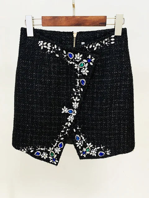 Blazer Women's Stunning Strass Diamonds Beading Shawl Collar Tweed Jacket