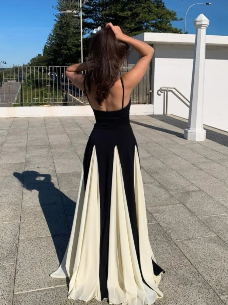 Elegant Black White Contrasting Women Dress