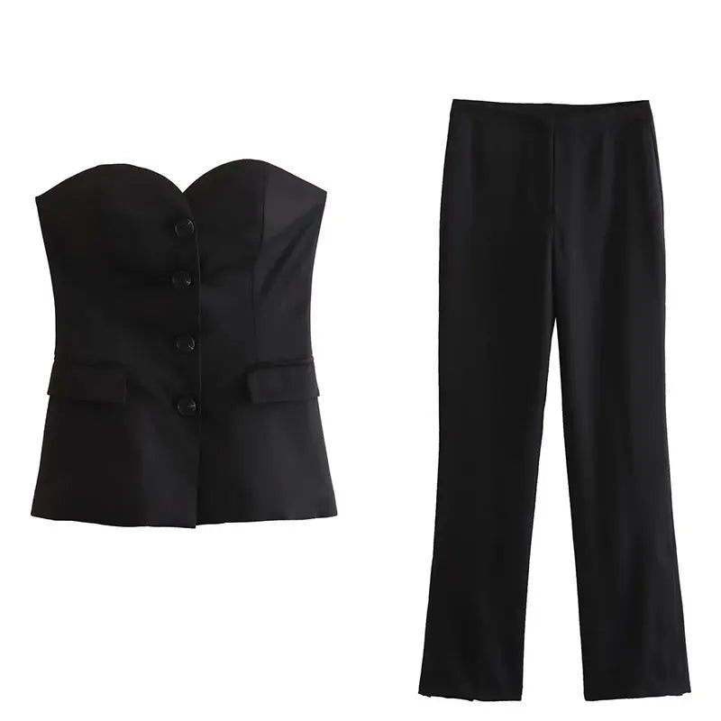 Pant Suit Sleeveless Off Shoulder Single Breasted Tube Top