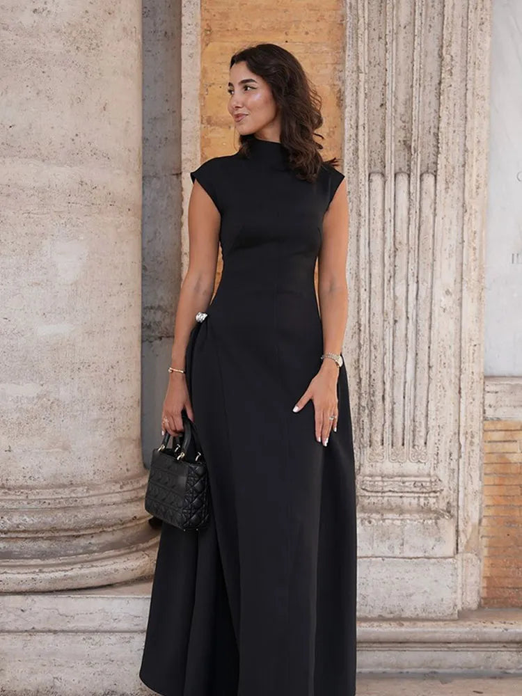Elegant Oblique Collar Pleated A-line Dress
