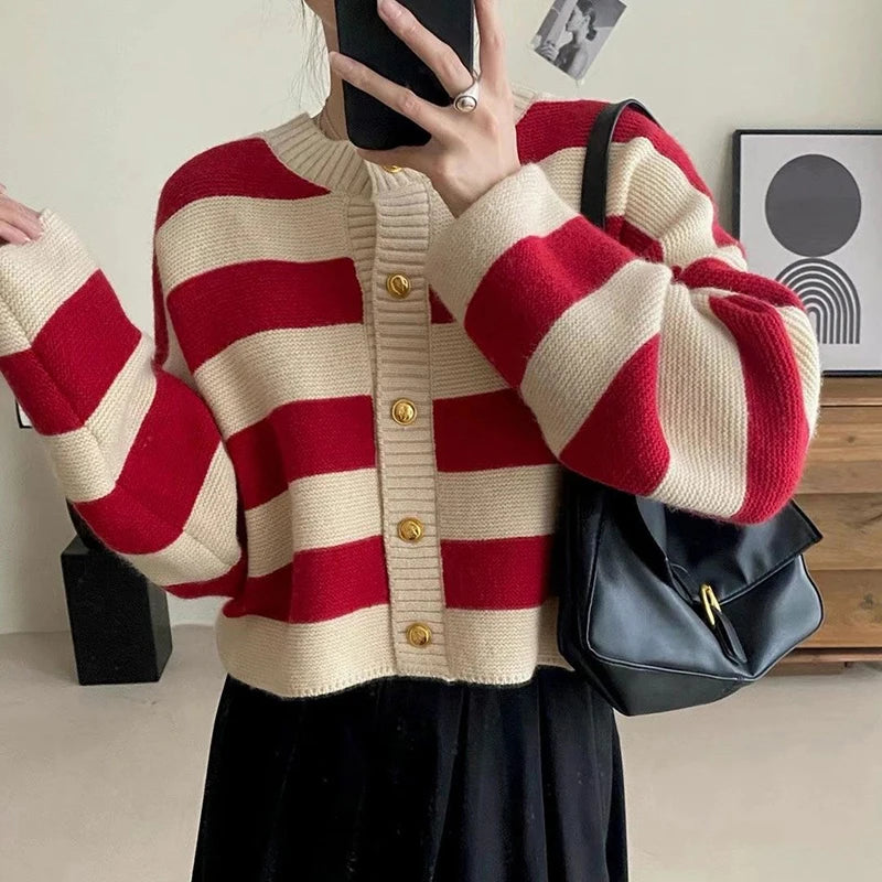 Striped Knitted Cardigans Women