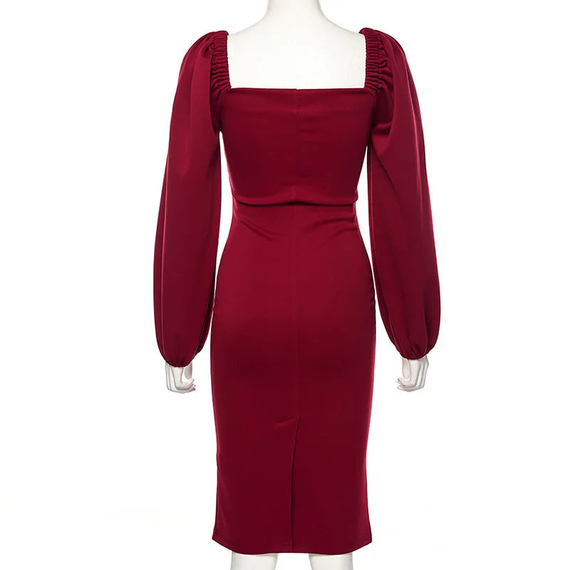 Elegant Square Neck Midi Dress for Women