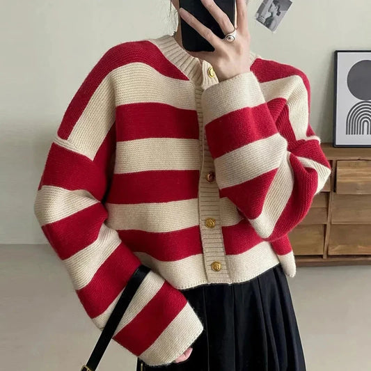 Striped Knitted Cardigans Women