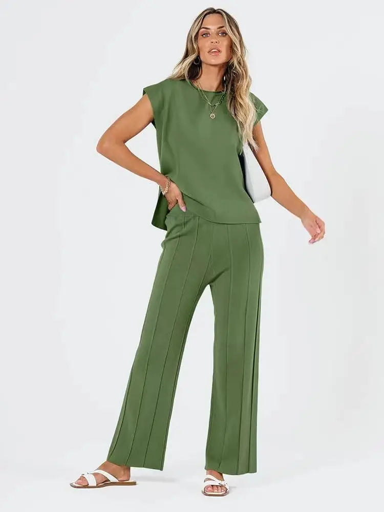 Tank Top Knit Vest Wide-leg Pants Ice Silk Suit. Casual Outfit
