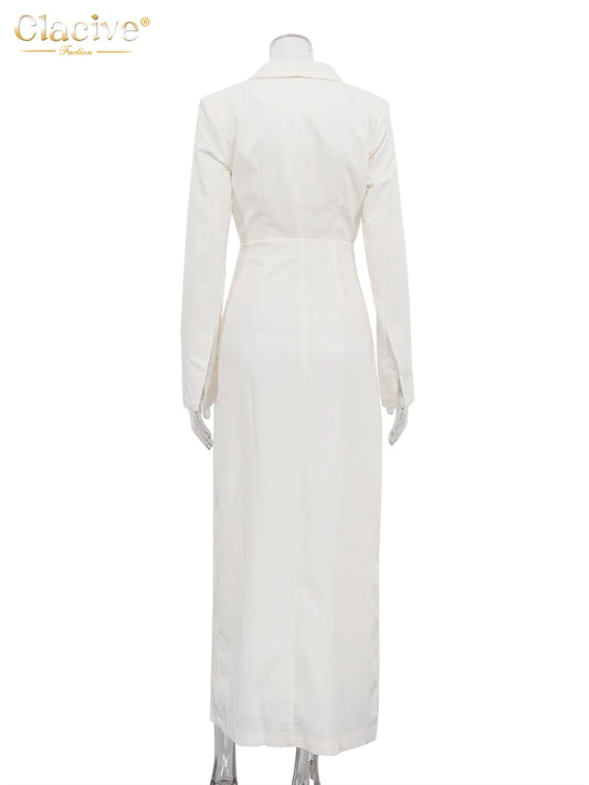 White Dress Long Sleeve Elegant Classic Slit Dresses For Women