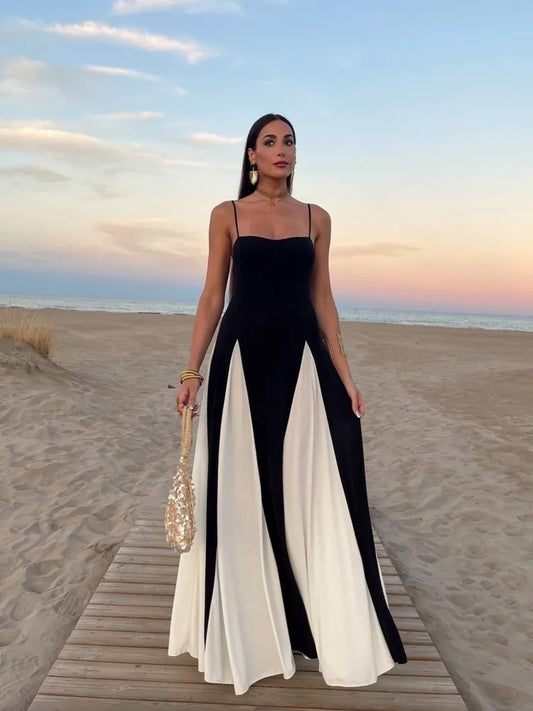 Elegant Black White Contrasting Women Dress