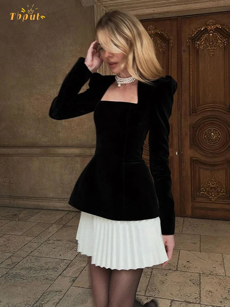 Elegant Square Collar Long Sleeve Women's Dresses