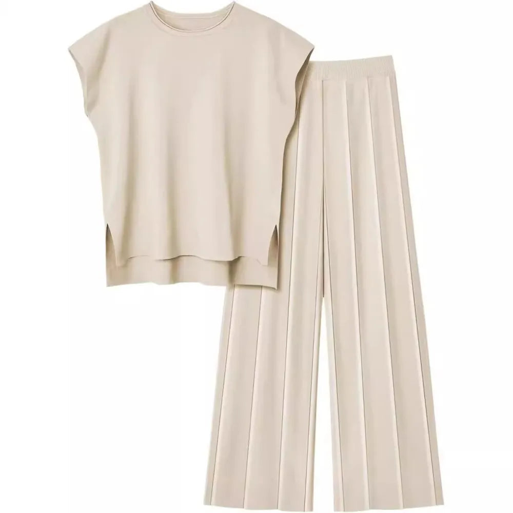 Tank Top Knit Vest Wide-leg Pants Ice Silk Suit. Casual Outfit