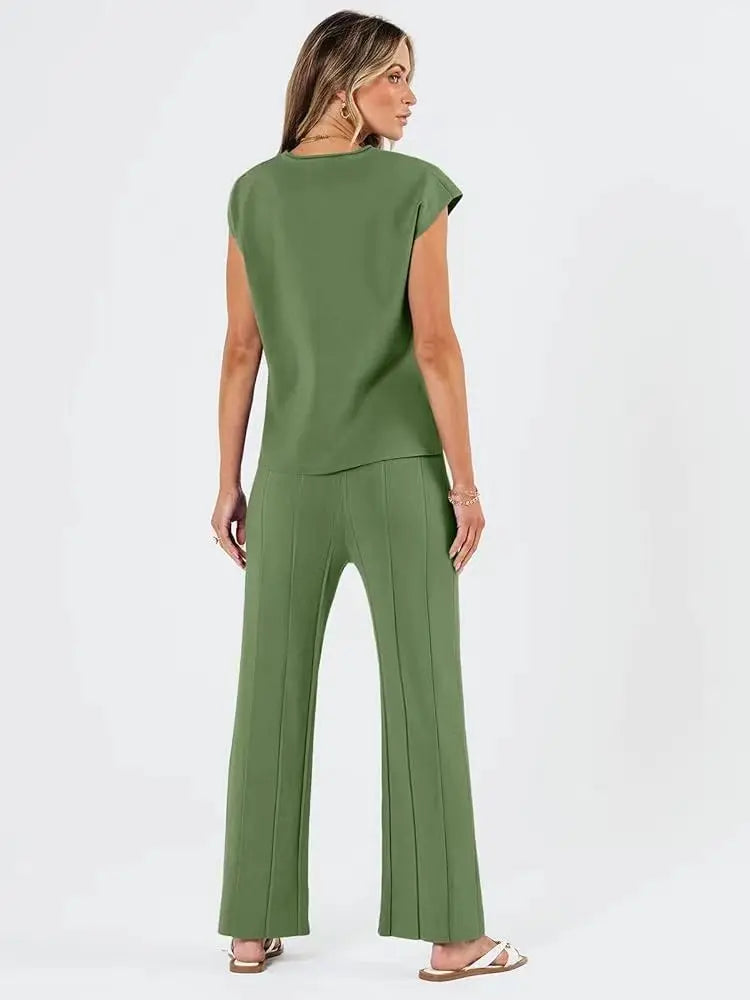 Tank Top Knit Vest Wide-leg Pants Ice Silk Suit. Casual Outfit